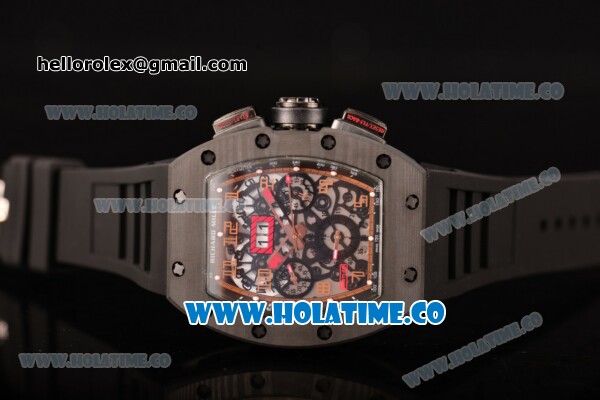 Richard Mille RM 011 Felipe Massa Flyback Chronograph Swiss Valjoux 7750 Automatic Carbon Fiber Case with Skeleton Dial and Black Rubber Strap - 1:1 Original - Click Image to Close